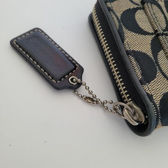 Coach Black Gray Legacy Wallet Zip Around Canvas Leather Classic Signature Retro - Picture 9 of 10